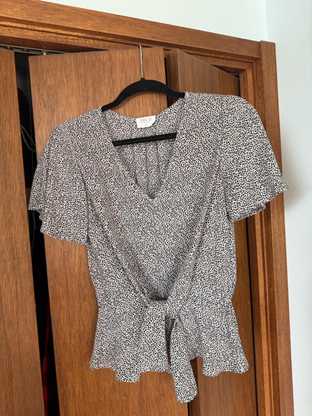 Sienna Sky Black and White Printed Tie-Front Blouse